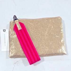 Anthropologie Gold Clutch with Pink Strap